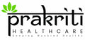 A logo on a white background with a green leaf-like emblem above the word 'prakriti' in black stylized lettering, with 'HEALTHCARE' and the tagline 'Keeping Mankind Healthy' below.