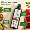 A bottle of Prakriti Aarogyam Super Herbs is displayed on a beige cloth with surrounding ingredients like pomegranates, green grapes, and spices. Text overlays highlight the product's health benefits.
